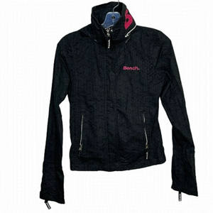 BENCH Lightweight Jacket Geometric Print Hideaway Hood Pink Black Big Letter